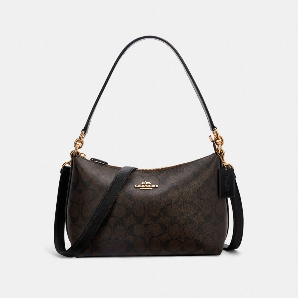 COACH LEWIS SHOULDER BAG IN SIGNATURE CANVAS - IM/BROWN BLACK - 85696