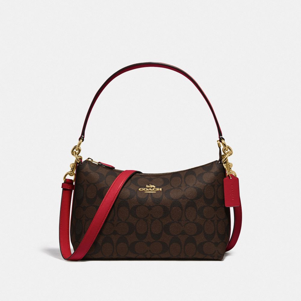 COACH LEWIS SHOULDER BAG IN SIGNATURE CANVAS - IM/BROWN TRUE RED - 85696