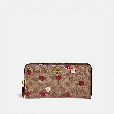 COACH 86093 ACCORDION ZIP WALLET IN SIGNATURE CANVAS WITH SCATTERED APPLE PRINT B4/TAN-MULTI