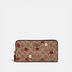 COACH 86093 Accordion Zip Wallet In Signature Canvas With Scattered Apple Print B4/TAN MULTI