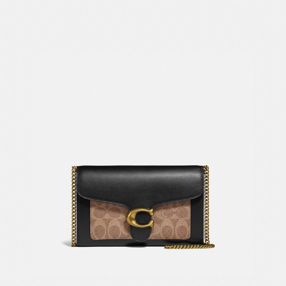 COACH 86094 Tabby Chain Clutch In Colorblock Signature Canvas BRASS/TAN BLACK