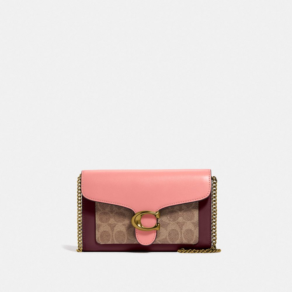 COACH Tabby Chain Clutch In Colorblock Signature Canvas - BRASS/TAN WINE MULTI - 86094