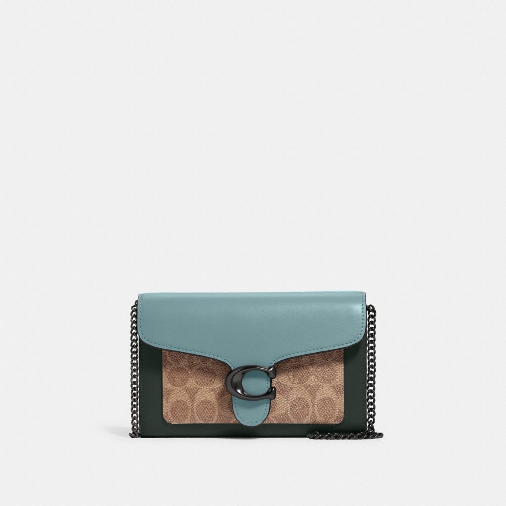 Tabby Chain Clutch In Colorblock Signature Canvas - PEWTER/TAN SAGE MULTI - COACH 86094