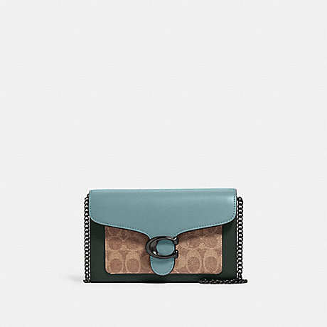 COACH Tabby Chain Clutch In Colorblock Signature Canvas - PEWTER/TAN SAGE MULTI - 86094