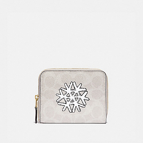 COACH 86104 Small Zip Around Wallet In Signature Canvas With Snowflake BRASS/IVORY MULTI