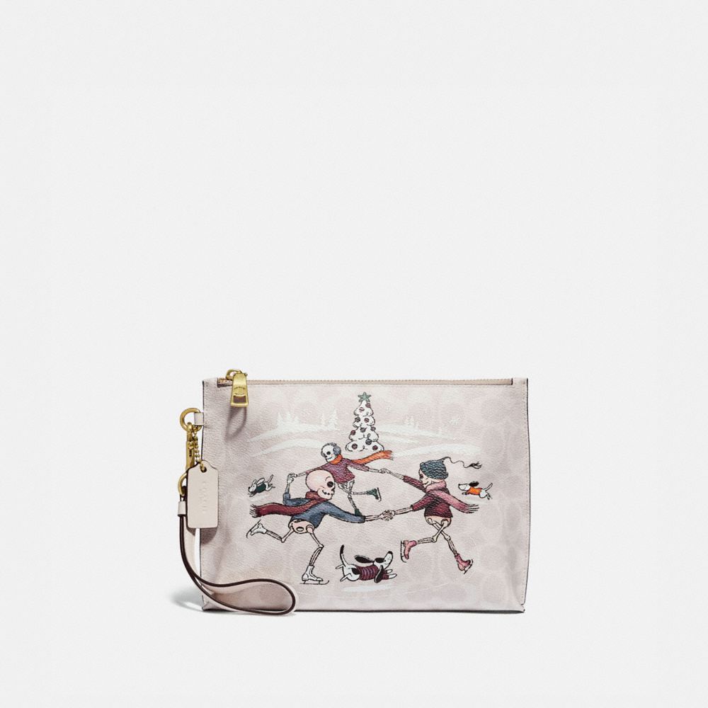 CHARLIE POUCH IN SIGNATURE CANVAS WITH BONESY - 86116 - BRASS/IVORY MULTI