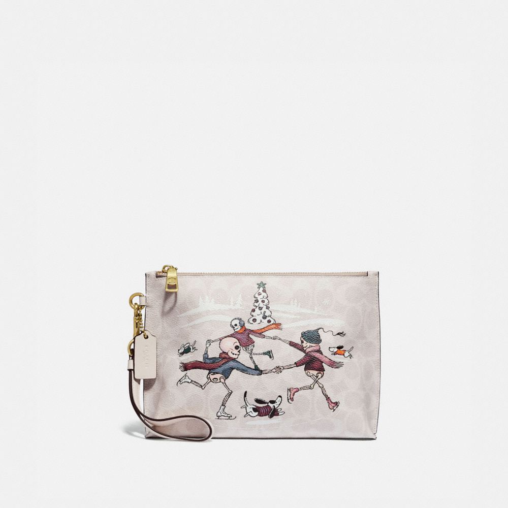 COACH 86116 Charlie Pouch In Signature Canvas With Bonesy BRASS/IVORY MULTI