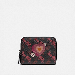 COACH 86395 Small Zip Around Wallet With Horse And Carriage Print And Heart V5/BLACK OXBLOOD