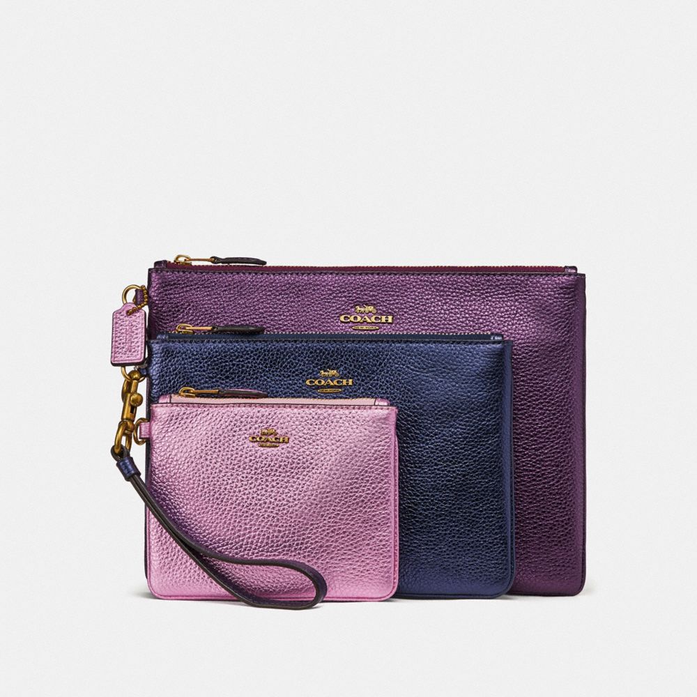 COACH 86400 TRIPLE POUCH IN COLORBLOCK BRASS/MULTI