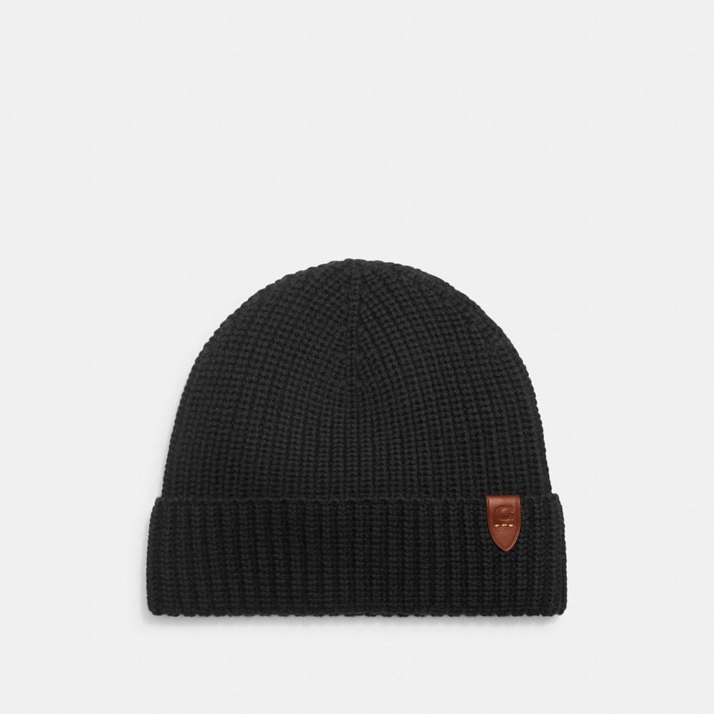 COACH 86553 RIB KNIT MERINO WOOL HAT BLACK