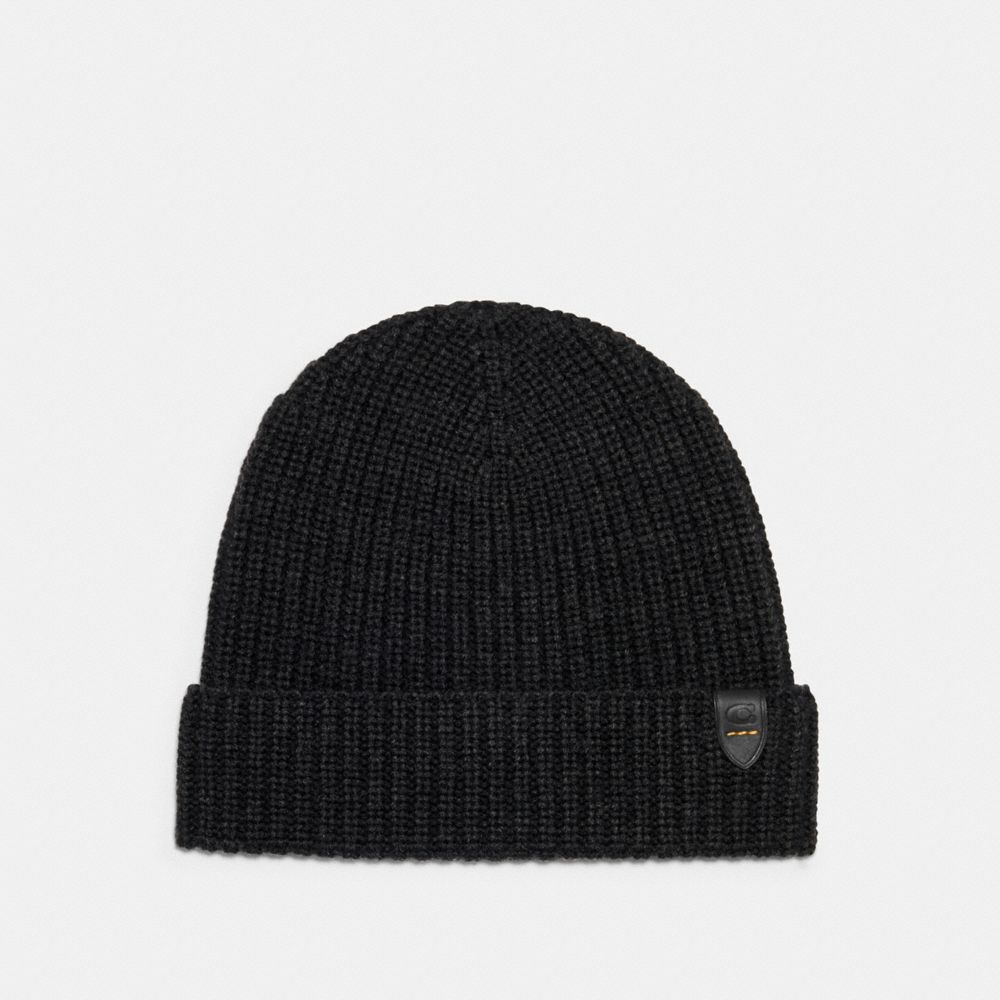 COACH 86553 RIB KNIT MERINO WOOL HAT CHARCOAL