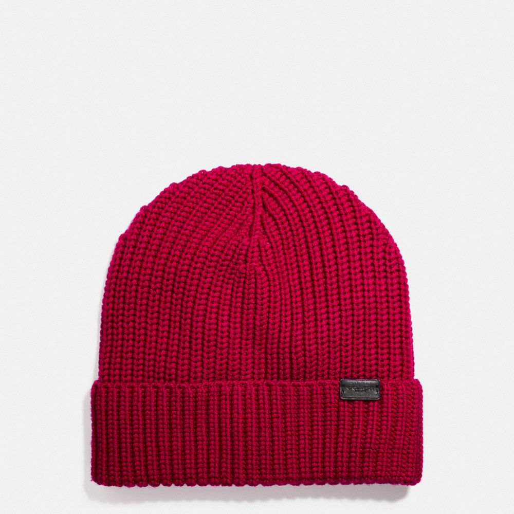 COACH 86553 Rib Knit Merino Wool Hat TRUE RED