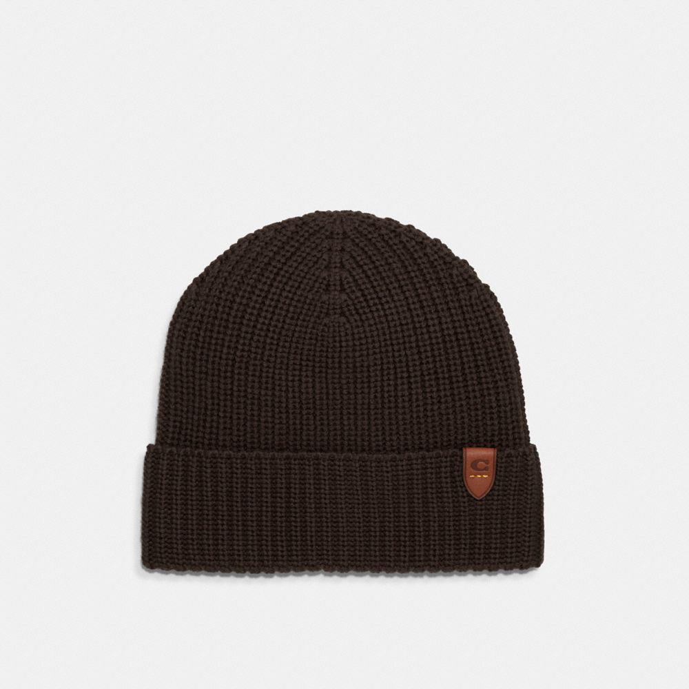 COACH 86553 Rib Knit Merino Wool Hat ESPRESSO