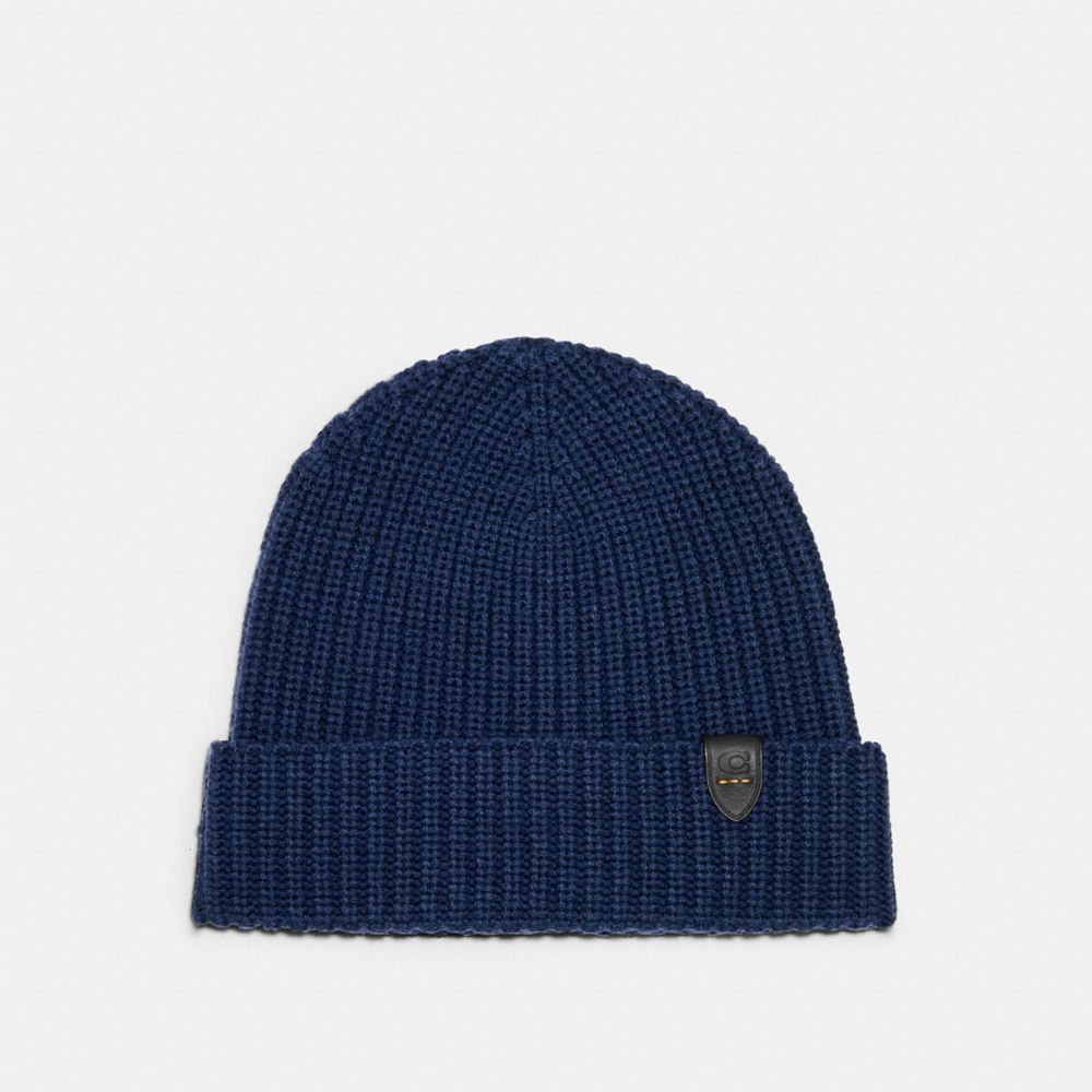 RIB KNIT MERINO WOOL HAT - NAVY - COACH 86553