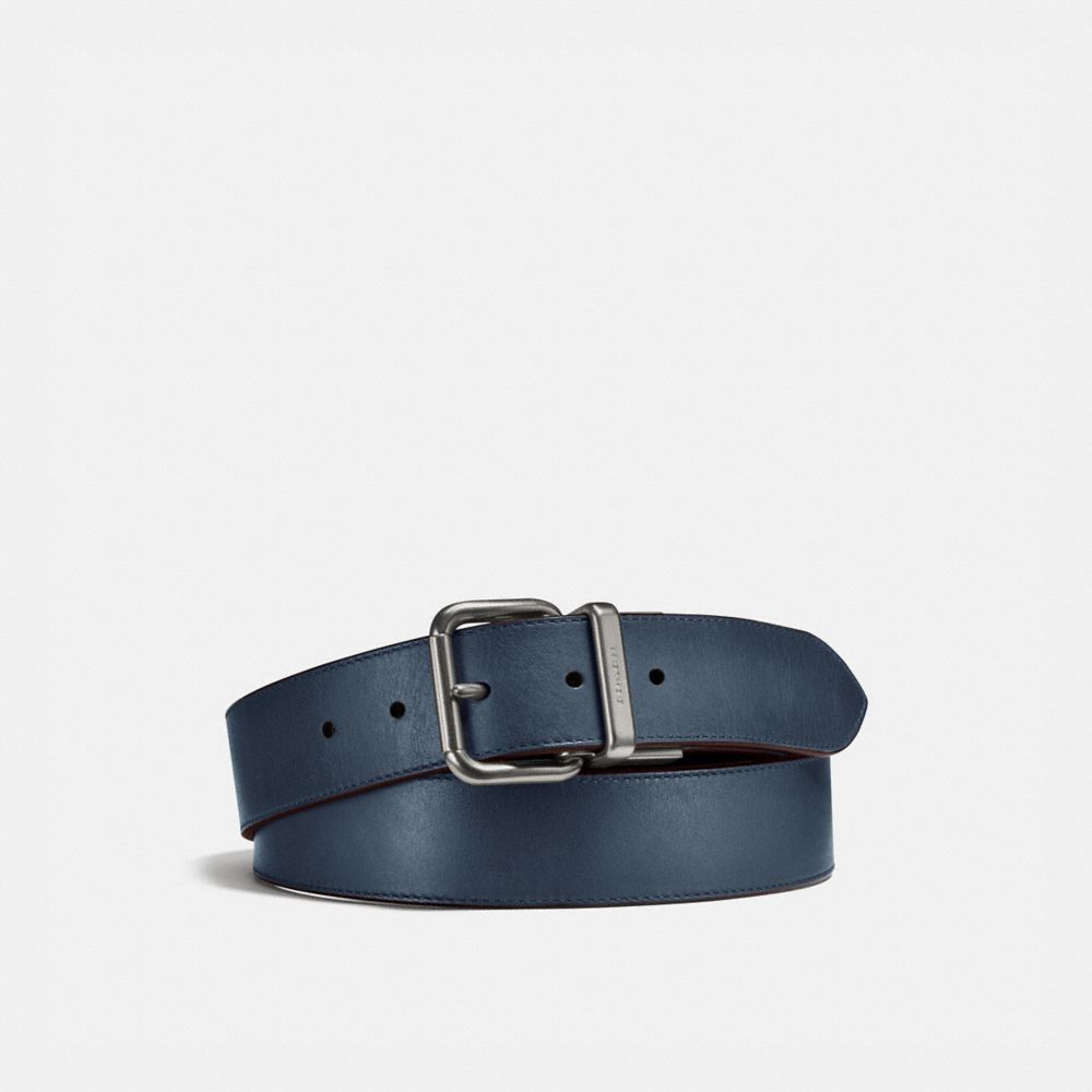 COACH 87091 Harness Buckle Cut-to-size Reversible Belt, 38mm DENIM/CHESTNUT