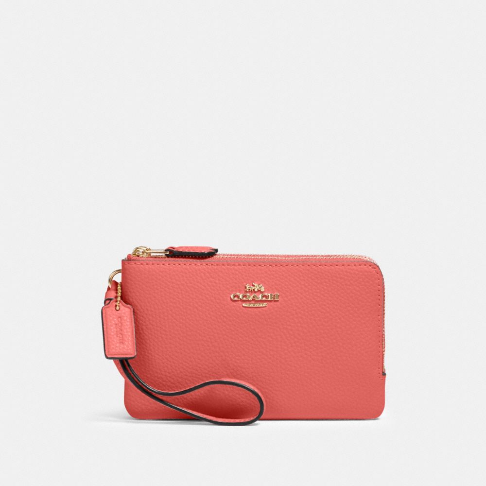 DOUBLE CORNER ZIP WRISTLET - IM/BRIGHT CORAL - COACH 87590