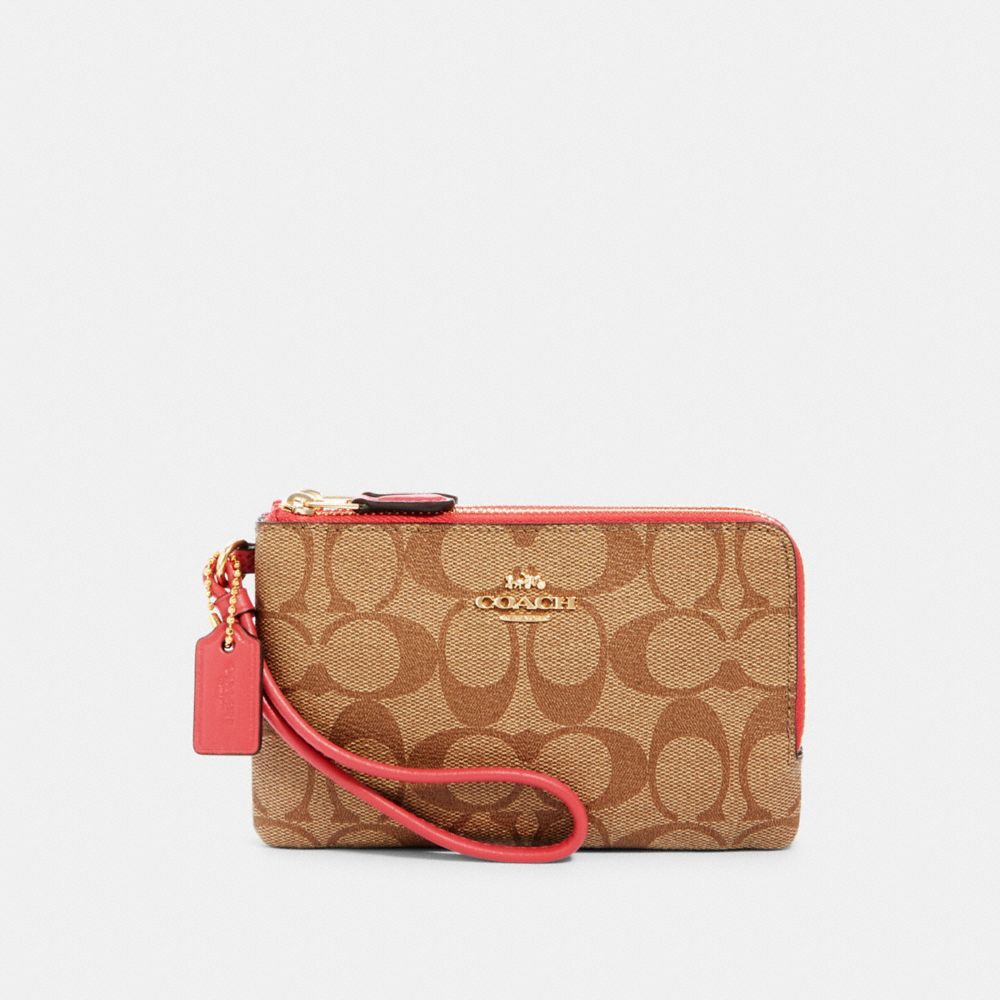 COACH 87591 - DOUBLE CORNER ZIP WRISTLET IN SIGNATURE CANVAS IM/KHAKI POPPY