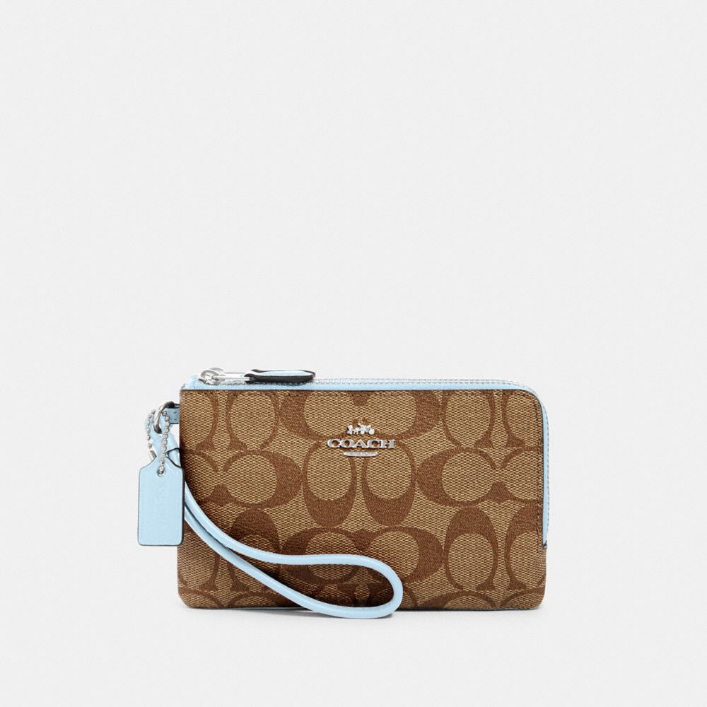 COACH 87591 - DOUBLE CORNER ZIP WRISTLET IN SIGNATURE CANVAS SV/KHAKI/WATERFALL