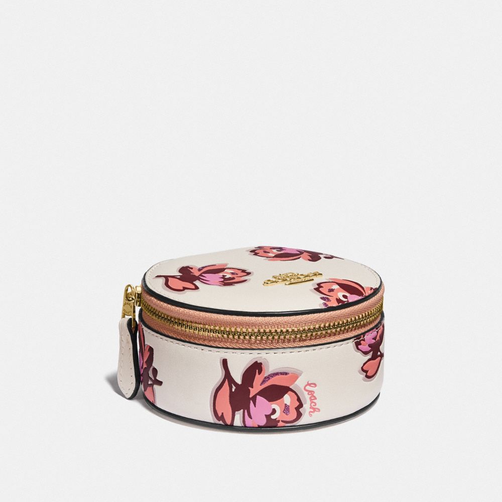 COACH 87655 Round Jewelry Case With Floral Print GOLD/CHALK FLORAL PRINT