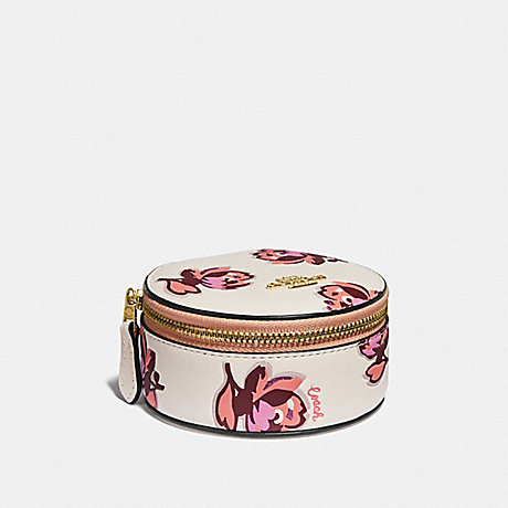 COACH ROUND JEWELRY CASE WITH FLORAL PRINT - GOLD/CHALK FLORAL PRINT - 87655