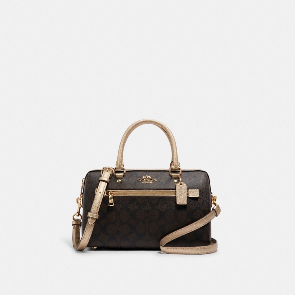 COACH ROWAN SATCHEL IN SIGNATURE CANVAS - IM/BROWN/METALLIC PALE GOLD - 87705