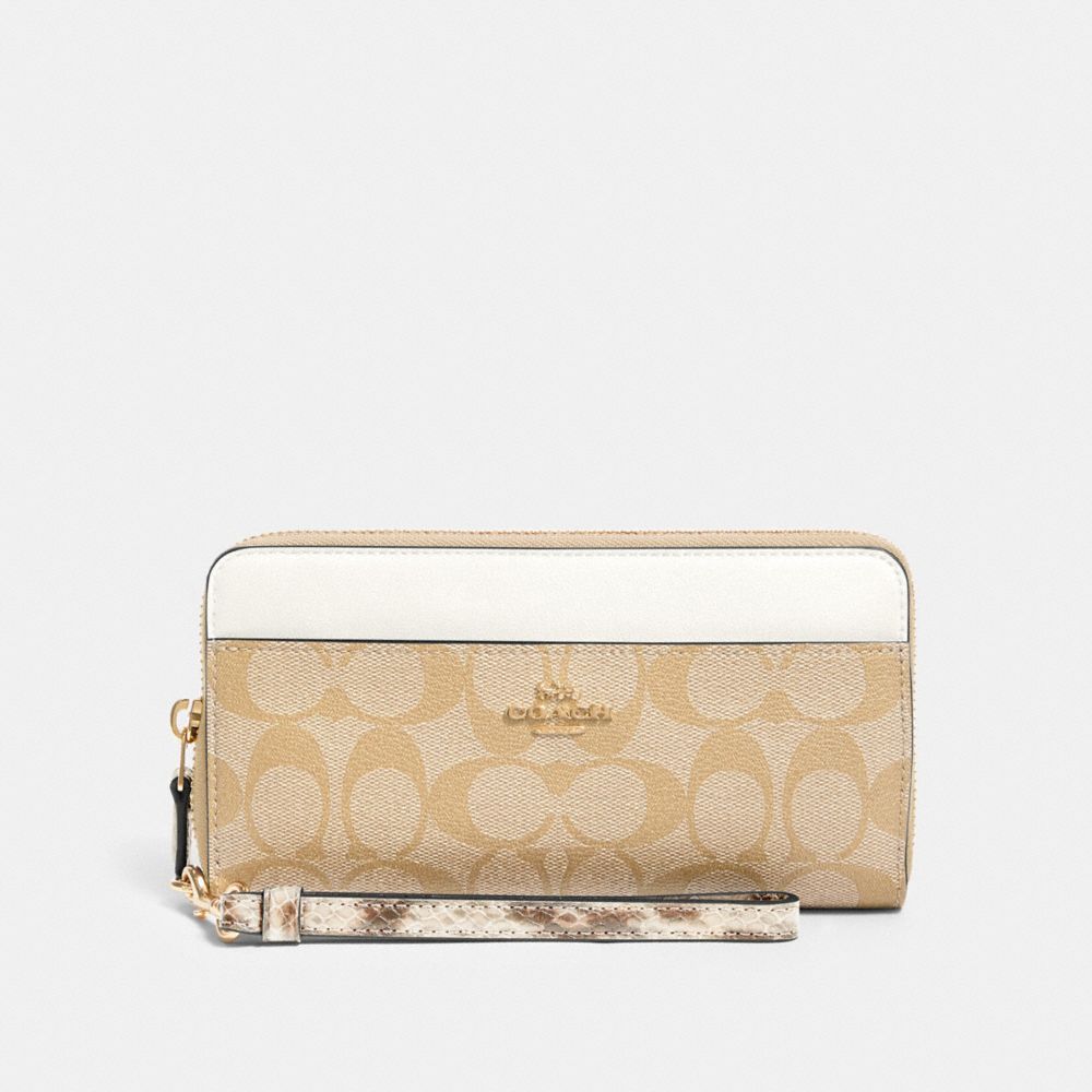 COACH ACCORDION ZIP WALLET IN SIGNATURE CANVAS - IM/LIGHT KHAKI MULTI - 87886