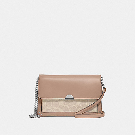 COACH 87898 DREAMER CONVERTIBLE CROSSBODY IN COLORBLOCK SIGNATURE CANVAS LIGHT NICKEL/SAND TAUPE