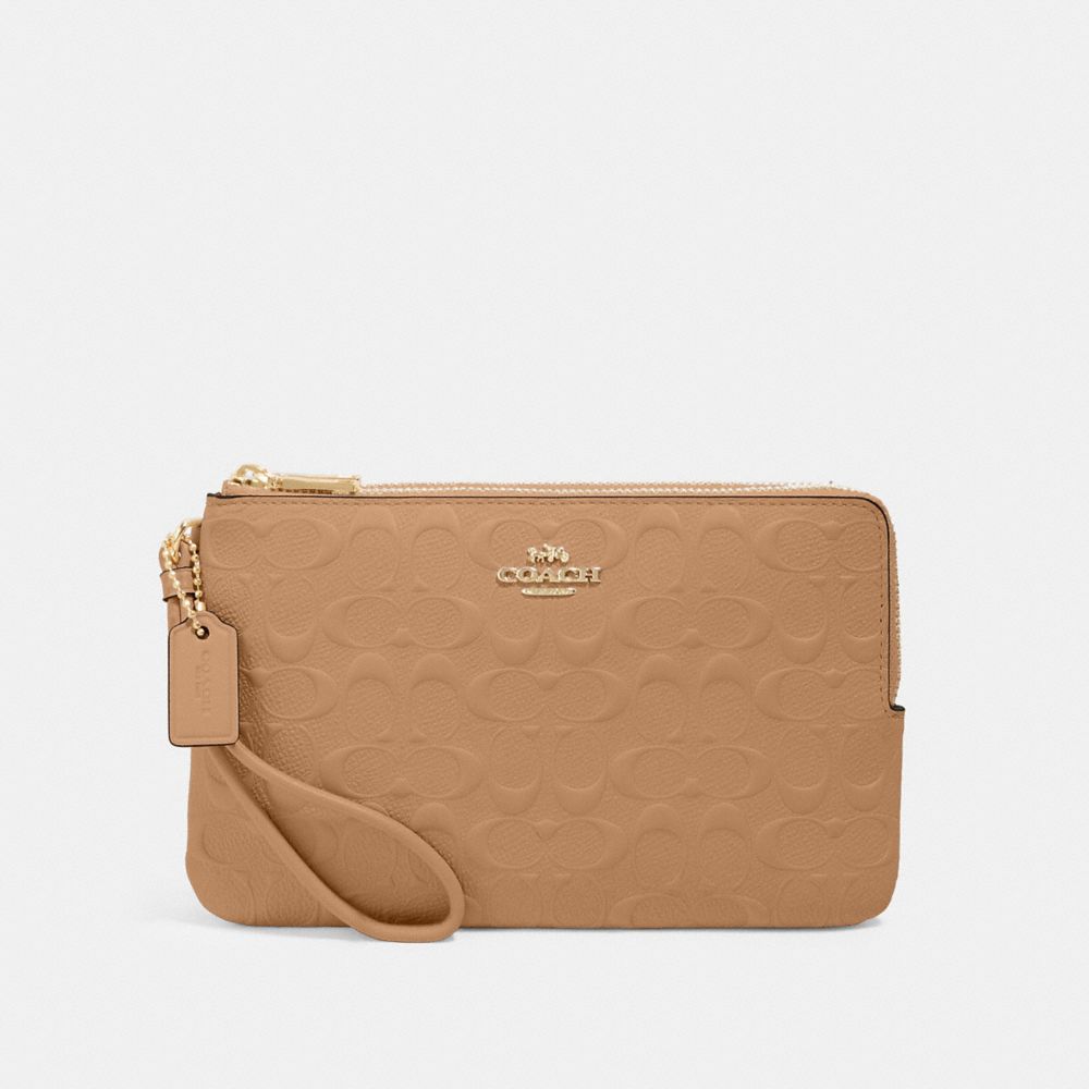 DOUBLE ZIP WALLET IN SIGNATURE LEATHER - IM/TAUPE - COACH 87934