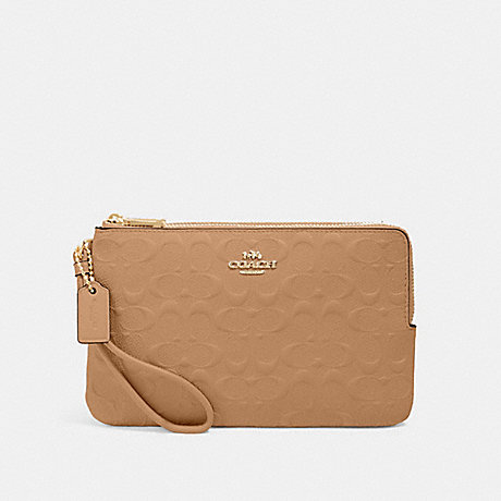 COACH DOUBLE ZIP WALLET IN SIGNATURE LEATHER - IM/TAUPE - 87934