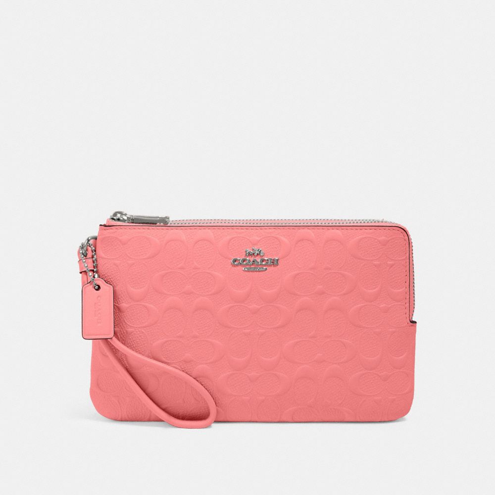 COACH 87934 Double Zip Wallet In Signature Leather QB/PINK LEMONADE