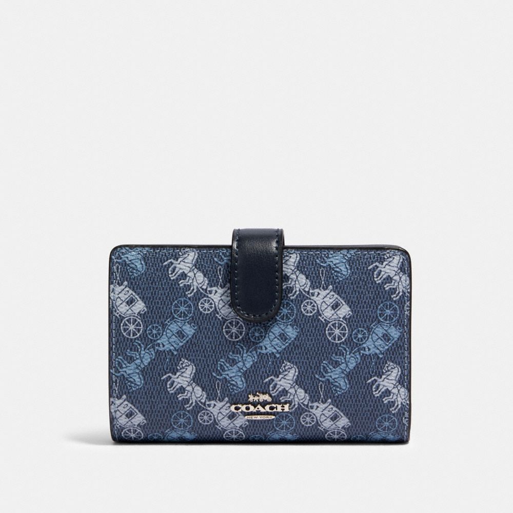 MEDIUM CORNER ZIP WALLET WITH HORSE AND CARRIAGE PRINT - 87936 - SV/INDIGO PALE BLUE MULTI