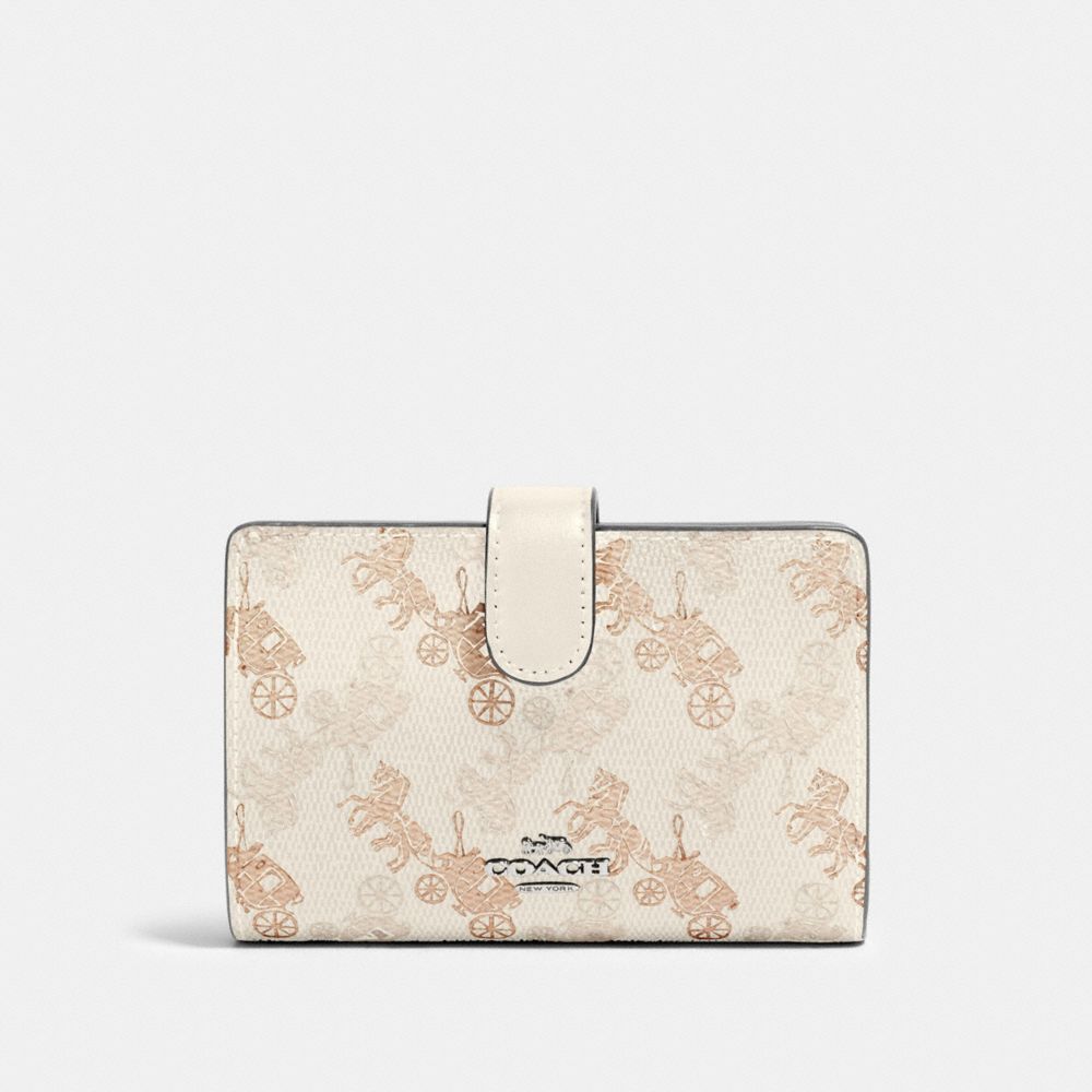 COACH 87936 - MEDIUM CORNER ZIP WALLET WITH HORSE AND CARRIAGE PRINT SV/CREAM BEIGE MULTI