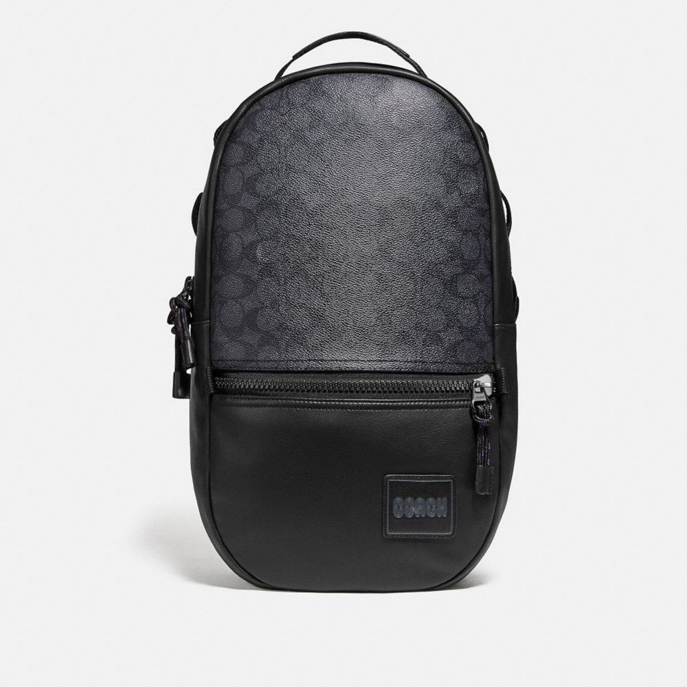 COACH 87988 Pacer Backpack In Signature Canvas With Coach Patch BLACK COPPER/CHARCOAL