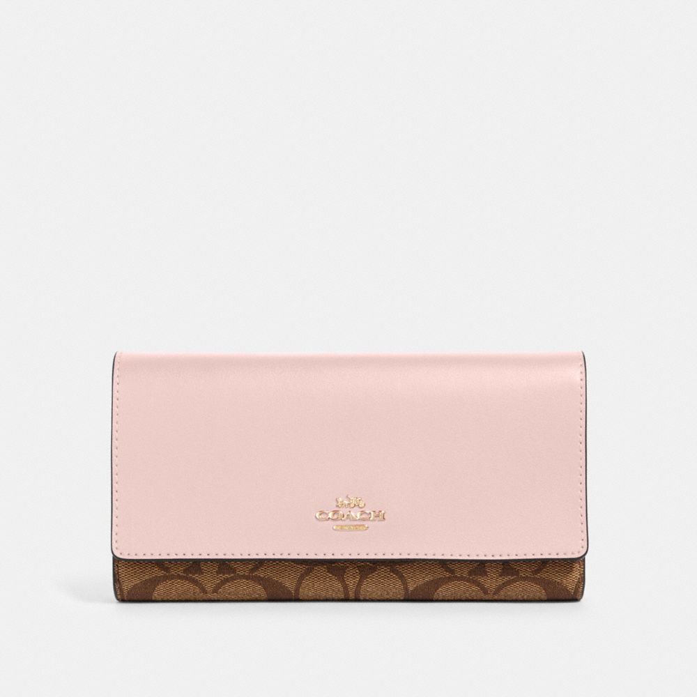 COACH 88024 TRIFOLD WALLET IN SIGNATURE CANVAS IM/KHAKI-BLOSSOM