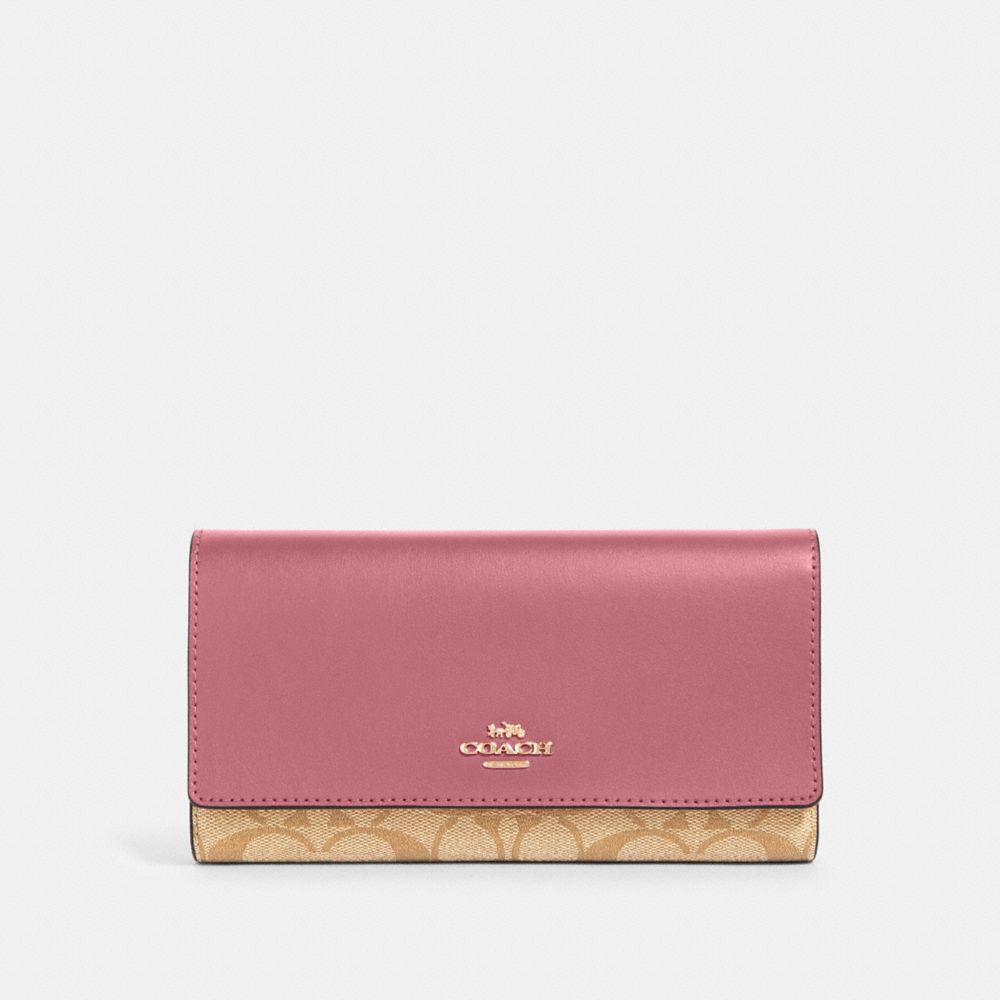 COACH 88024 Trifold Wallet In Signature Canvas IM/LIGHT KHAKI ROSE