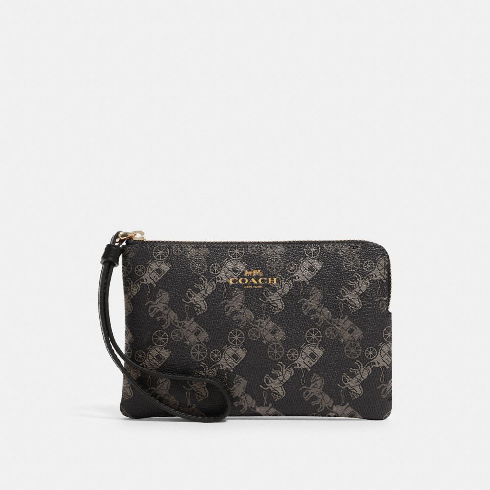 CORNER ZIP WRISTLET WITH HORSE AND CARRIAGE PRINT - IM/BLACK GREY MULTI - COACH 88083