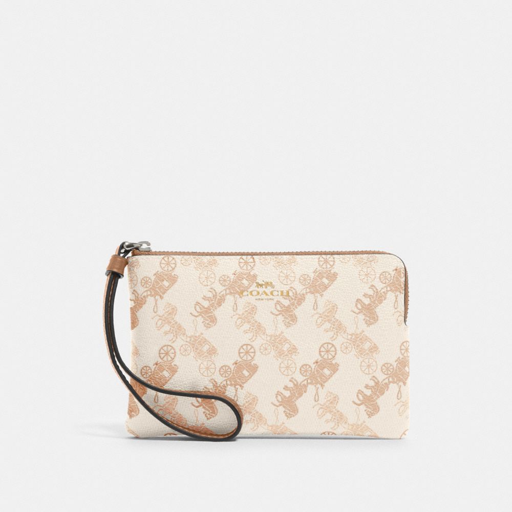 CORNER ZIP WRISTLET WITH HORSE AND CARRIAGE PRINT - SV/CREAM BEIGE MULTI - COACH 88083