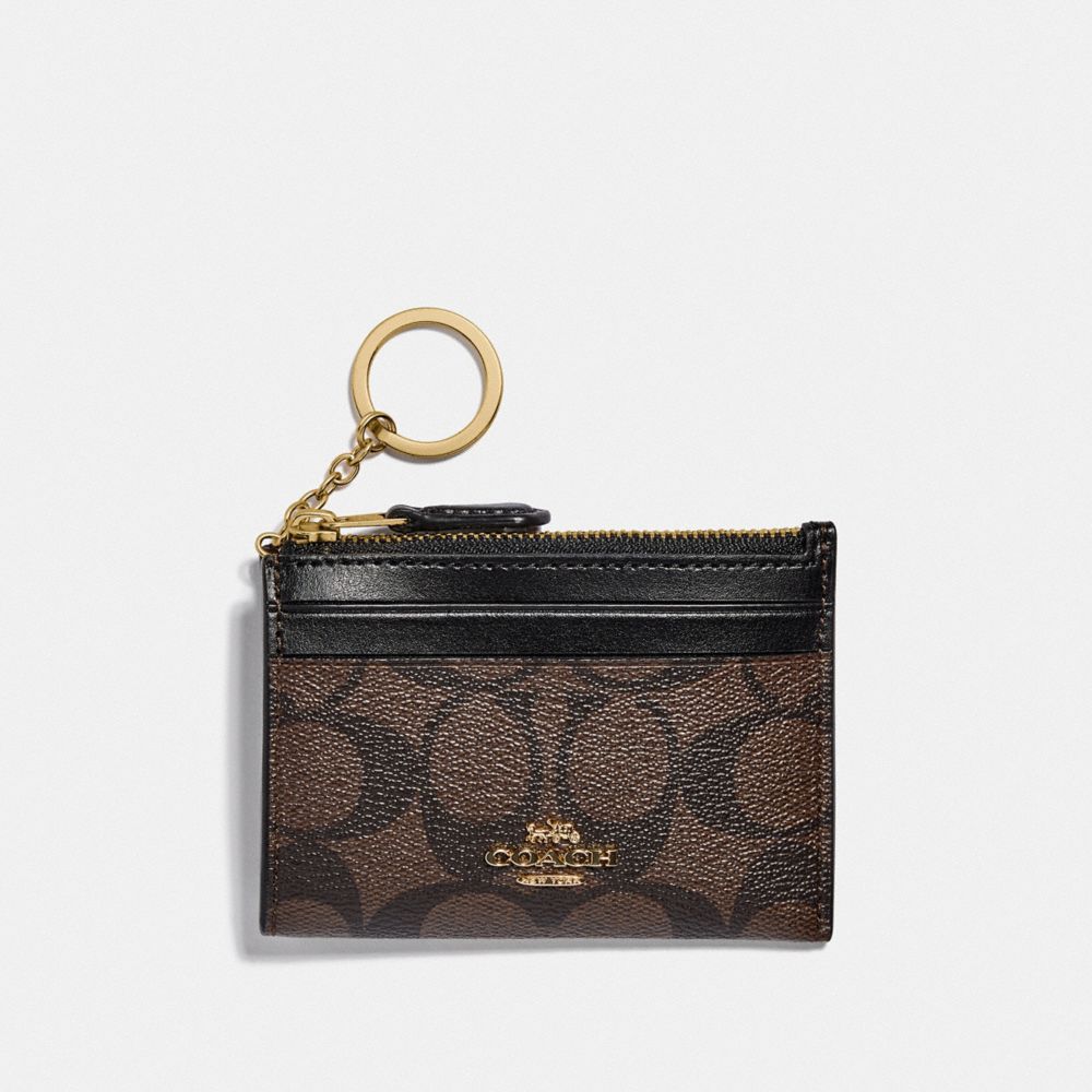 COACH 88208 Mini Skinny Id Case In Signature Canvas Gold/Brown Black