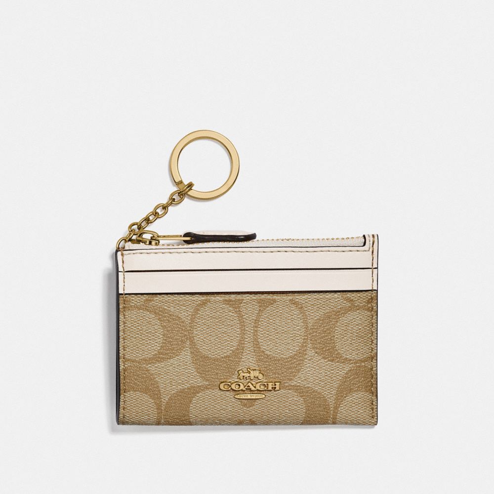 COACH 88208 Mini Skinny Id Case In Signature Canvas GOLD/LIGHT KHAKI CHALK