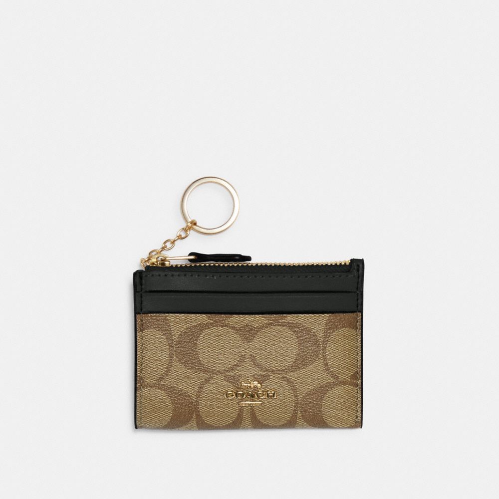 COACH 88208 Mini Skinny Id Case In Signature Canvas Gold/Khaki/Amazon Green