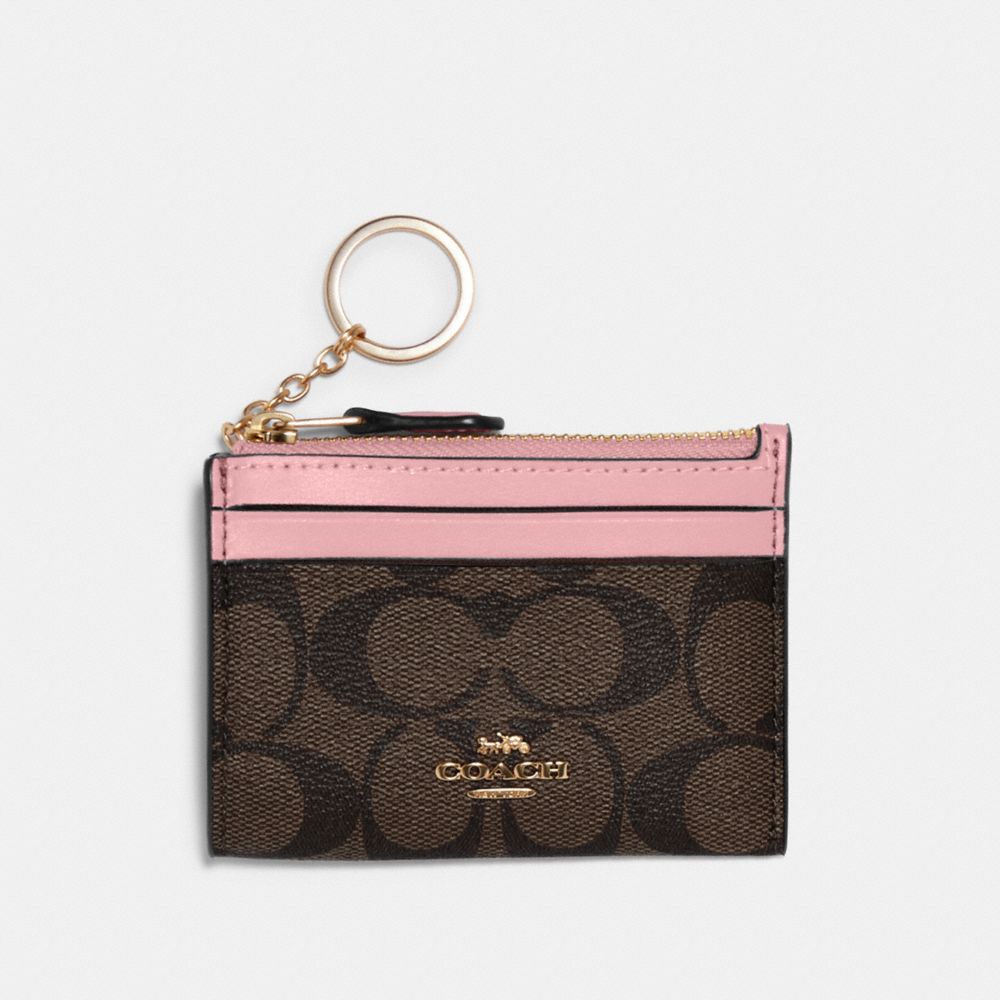 COACH Mini Skinny Id Case In Signature Canvas - GOLD/BROWN/TRUE PINK - 88208