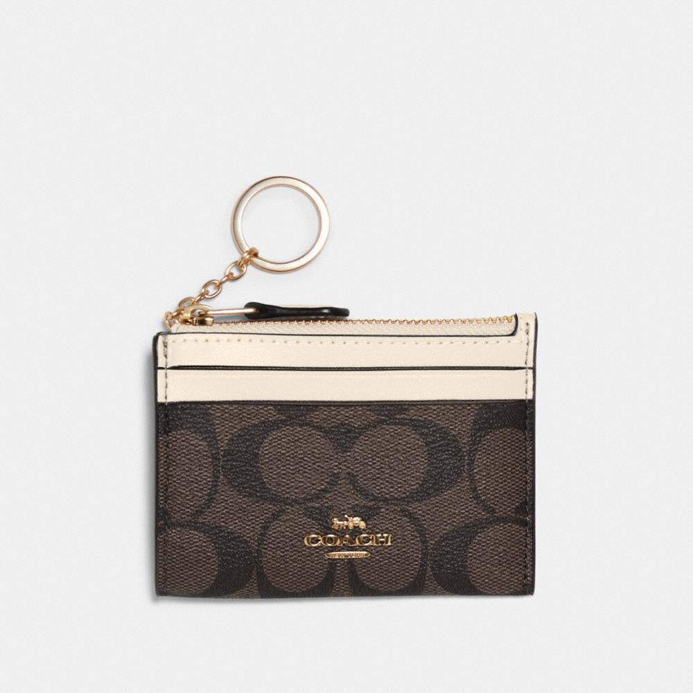 COACH 88208 Mini Skinny Id Case In Signature Canvas IM/BROWN/METALLIC PALE GOLD