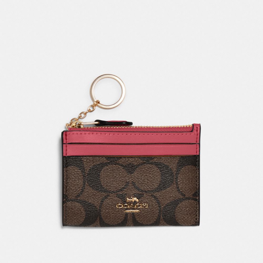 COACH 88208 - Mini Skinny Id Case In Signature Canvas GOLD/KH/STRWBRRY HZ