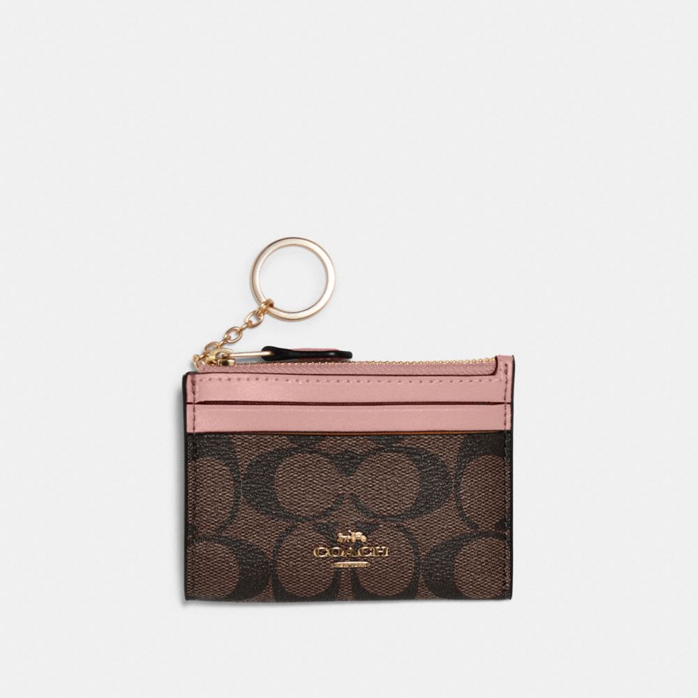 Mini Skinny Id Case In Signature Canvas - GOLD/BROWN SHELL PINK - COACH 88208