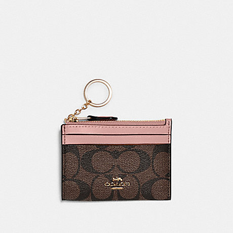 COACH 88208 Mini Skinny Id Case In Signature Canvas GOLD/BROWN-SHELL-PINK