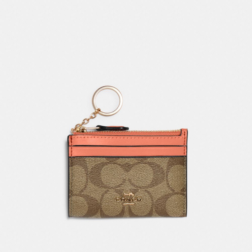 COACH 88208 Mini Skinny Id Case In Signature Canvas IM/KHAKI/LIGHT CORAL