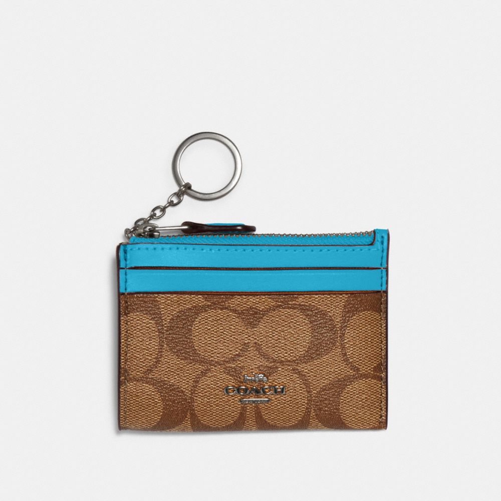 MINI SKINNY ID CASE IN SIGNATURE CANVAS - SV/KHAKI/AQUA - COACH 88208