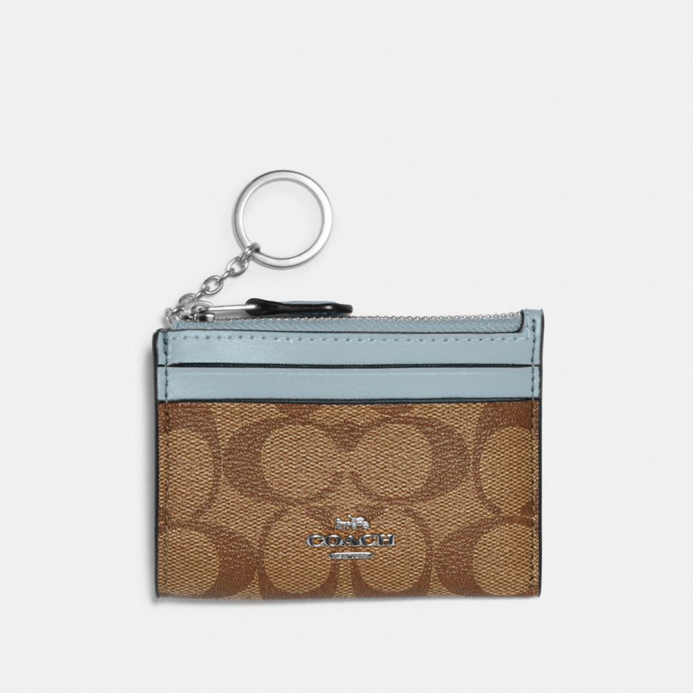 Mini Skinny Id Case In Signature Canvas - 88208 - SV/KHAKI/POWDER BLUE