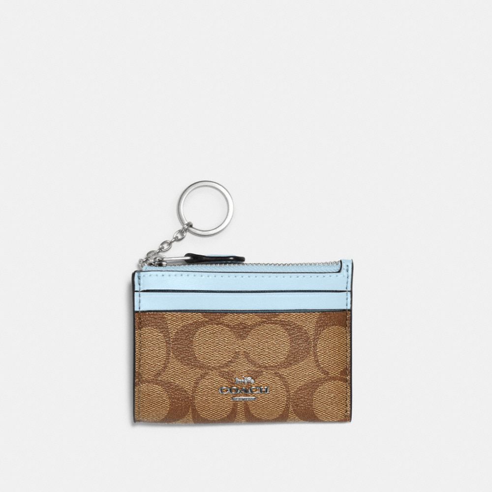 COACH 88208 MINI SKINNY ID CASE IN SIGNATURE CANVAS SV/KHAKI/WATERFALL