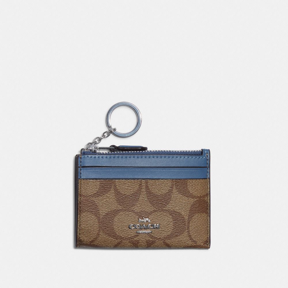 Mini Skinny Id Case In Signature Canvas - 88208 - SILVER/KHAKI/STONE BLUE